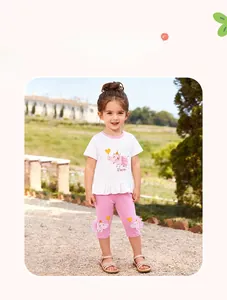 Ensemble d'été pour fille avec t-shirt hippopotame rose et legging assorti
