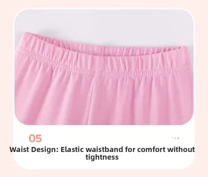 Détail de la taille élastique extensible du pantalon rose en coton pour filles
