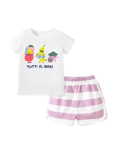Ensemble d'été pour filles avec T-shirt aux fruits et short rayé violet en coton