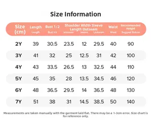 Size chart for boys cotton summer set including detailed measurements for ages 2Y to 7Y