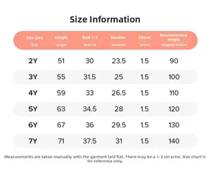 Detailed size chart for girls summer cotton sleeveless dress with measurements for 2Y-7Y
