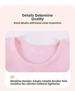 Detail of pink cotton knit neckline with smooth single-needle double-fold finish
