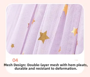 Detail von Mädchen lila Doppelschicht-Mesh mit goldenem Sterndruck und Rüschensaum