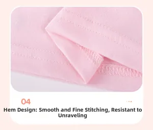 Detail of baby girl pink knit dress hem featuring durable double-needle flat stitching