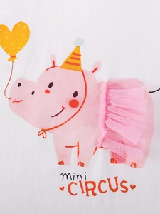 Toddler girl summer cotton outfit featuring pink cartoon hippo and 3D pink mesh tutu detail