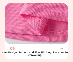 Close-up of pink pique cotton dress hem featuring high-quality overlock stitching