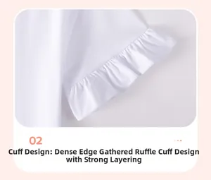 Detail view of cotton dress ruffle sleeves with delicate pleated cuff craftsmanship