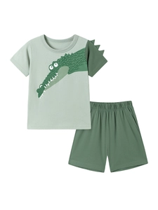 Completo estivo da bambino 2 pezzi con maglietta a coccodrillo verde e pantaloncini in cotone