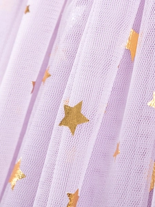 Mädchen Sommerkleid aus hellviolettem Tüll mit glitzerndem Goldstern-Folienaufdruck