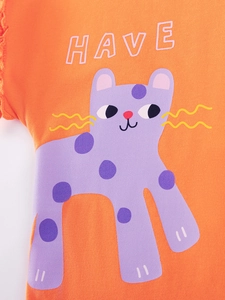 Ensemble d'été en tricot orange pour bébé fille avec chat mignon et texte Have