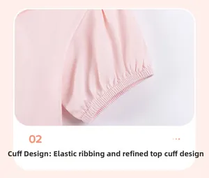 Detail of girl's pink cotton dress showing elastic puff sleeve cuffs and soft knit texture