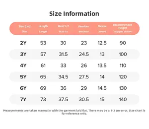 Tableau des tailles pour robe en tulle pour filles de 2 à 7 ans avec mesures