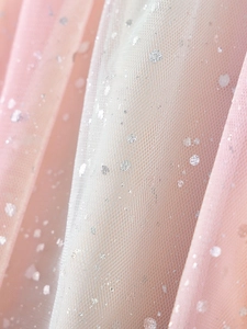 Pink tulle dress for girls featuring silver metallic sequins and layered mesh details