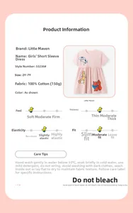 Tableau détaillé de robe fille en coton montrant le tissu et l'imprimé chat mignon