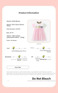 Detailed size chart and material specs for girls' cotton mesh princess dress