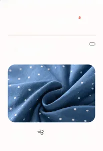 Détail du tissu 100% coton bleu marine à pois blancs avec analyse du poids de 150g