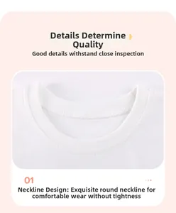 Détail du t-shirt blanc à col rond avec des coutures fines et un tissu en coton élastique