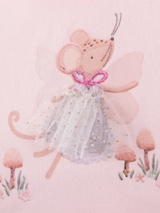 Pink cotton girls' summer dress with cute 3D fairy mouse and sparkling tulle detail