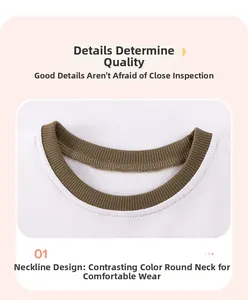 Detail of white cotton dress neckline with contrasting olive green and brown ribbing