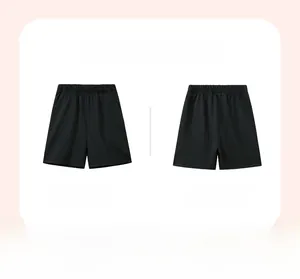 Front and back view of breathable cotton mesh shorts with elastic drawstring waistband