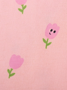 Roze katoenen zomerjurk voor meisjes met schattige tulpenprint en smileys
