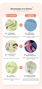 Gros plan sur le coton vert doux avec imprimé dessin animé et coutures d'encolure renforcées