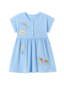 Robe d'été bleue à manches courtes pour filles avec imprimés d'étoiles et licornes