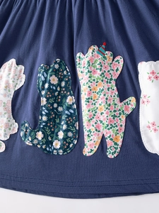 Robe en coton bleu marine pour filles avec appliques de chats à motifs floraux