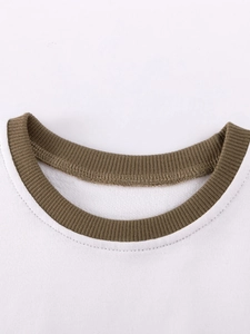 Short-sleeved girls princess dress featuring an olive green ribbed crew neck and white body