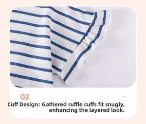Detail von blau-weiß gestreiftem Baumwollstoff mit gerüschtem Lotusblatt-Ärmel-Design