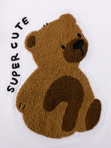 T-shirt en coton blanc avec applique ours en peluche marron et broderie Super Cute