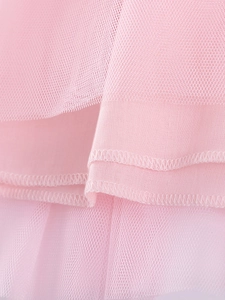 Pink layered tulle princess dress for girls with fine mesh texture and soft inner lining