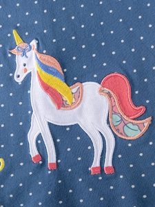 Robe fille bleu marine à pois avec broderie licorne détaillée en tissu tricoté