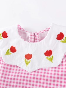 Mädchen Gingham Kleid Ärmellos Peter Pan Kragen Tulpen Applikation Rosa Kariert Polyester Prinzessin Sommerkleid Für Kleinkinder