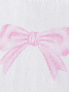 Completo estivo da bambina con stampa a fiocco rosa acquerello su cotone bianco