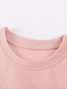 Robe en tulle rose pour fille avec col rond côtelé et texture en maille de coton fine