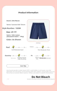 Detailed fabric specification of 100% cotton navy blue summer shorts for toddler boys
