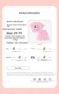 Tableau des tailles pour ensemble tutu rose fille avec détails du tissu et entretien