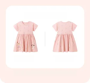 Robe d'été rose pour filles avec motifs floraux et personnages de dessins animés mignons