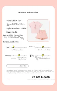 Dettaglio del set in cotone per bambina con maglietta rosa a balze e pantaloncini