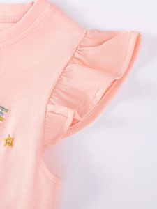 Rosa Baumwoll-Prinzessinnenkleid für Mädchen mit Tüllrock und Sternstickerei