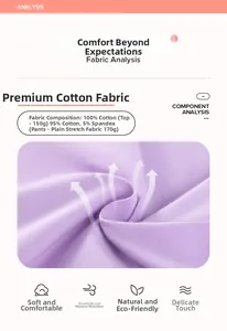 Detail of soft 100% cotton and spandex fabric showing breathable texture and lilac color