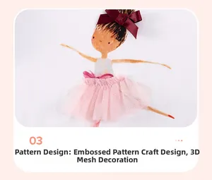 Detailansicht des 3D-Ballerina-Designs mit roter Satinschleife und rosa Tüllrock-Applikation