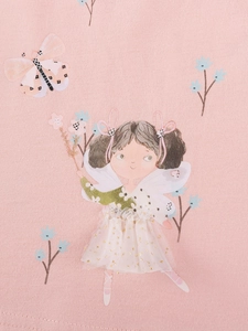 Robe rose pour fille en maille avec illustration de fée mignonne et détails en tulle brillant