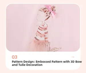 Dettaglio del top rosa per bambina con gonna in tulle 3D e fiocco su grafica disegnata
