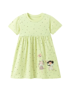 Robe courte vert clair pour filles avec motifs floraux et imprimés de fées