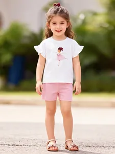 Little Maven Mädchen Sommer Kleidung Set Weiß Baumwolle T-Shirt Rosa Shorts Ballett Mädchen 3D Mesh Rüschenärmel Kinder Outfits