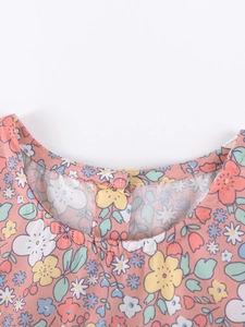 Abito rosa a fiori per bambina con scollo rotondo e chiusura a bottone sul retro