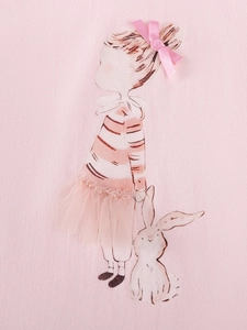 Completo estivo rosa per bambina con gonna in tulle 3D e graziosa stampa a coniglio