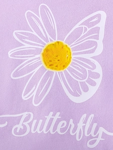 Short sleeve girls outfit in light purple with white daisy and butterfly print